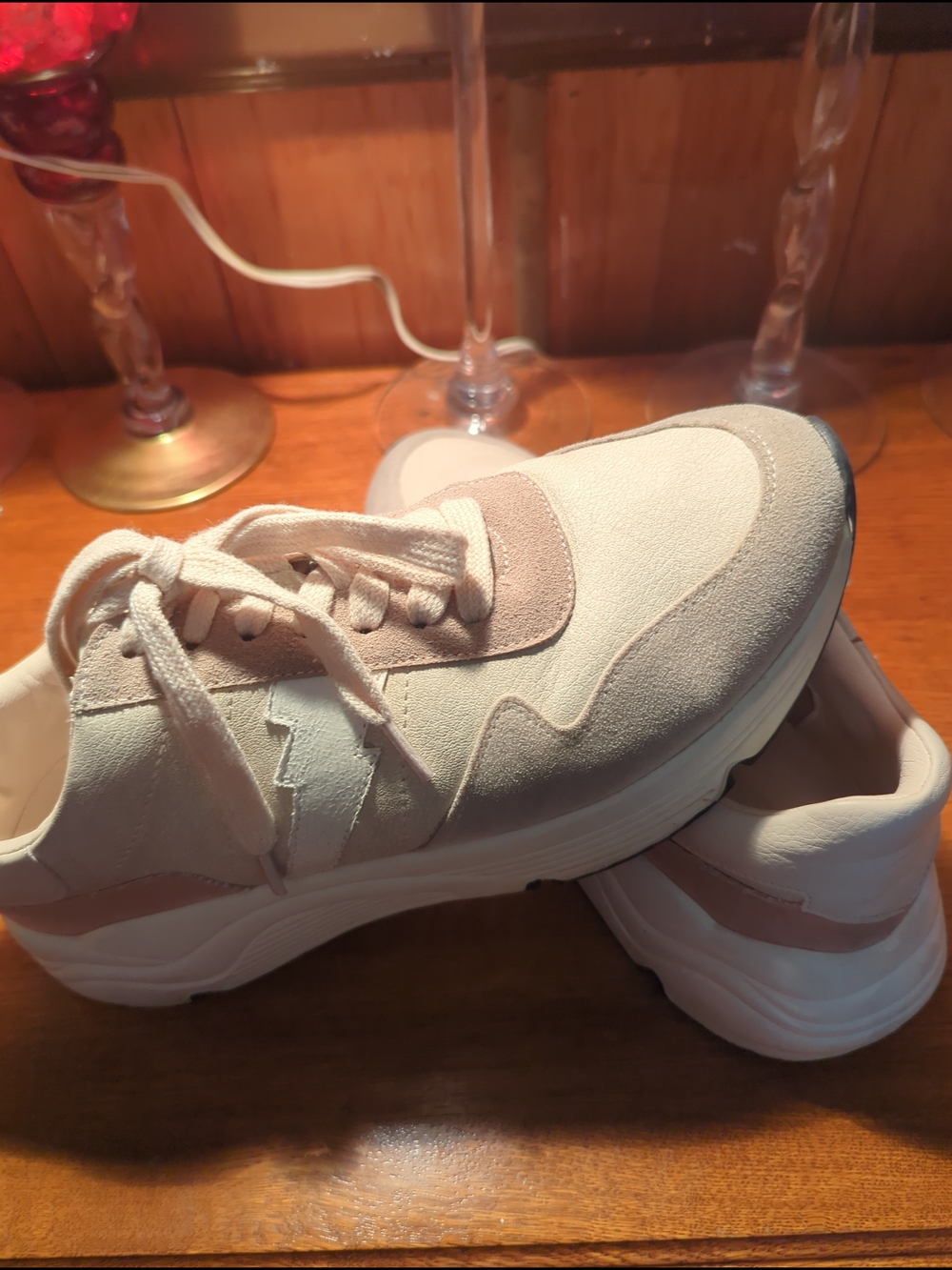 Women's White Raven Athletic Sneakers in Light Beige and Cream